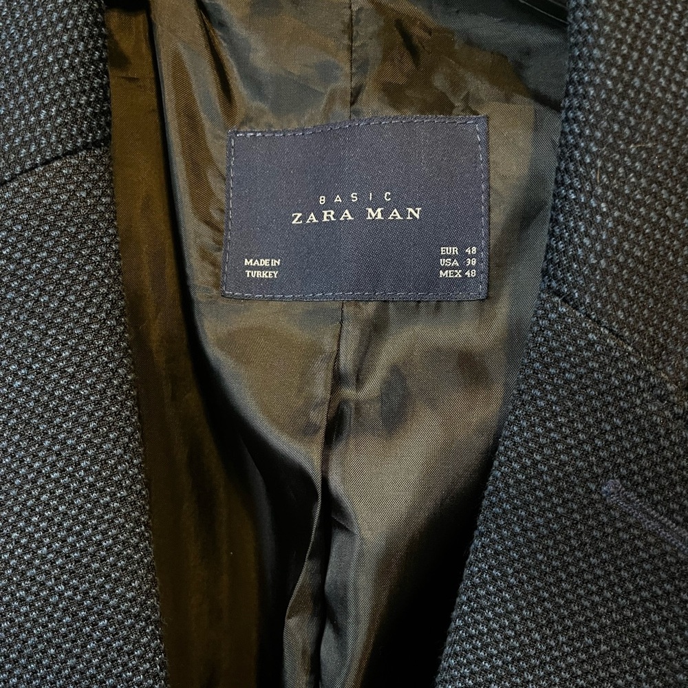 Zara Man Basic Blazer Jacket Navy Textured Size 38 - image 4